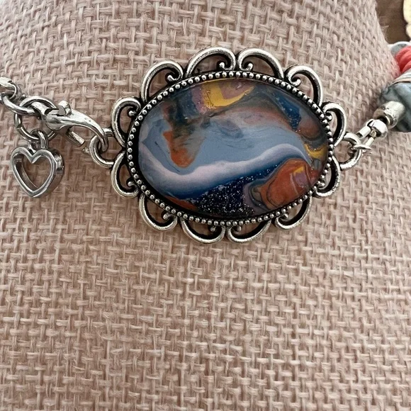 Elegant Silver and Orange Beaded Necklace - Picture 2 of 2